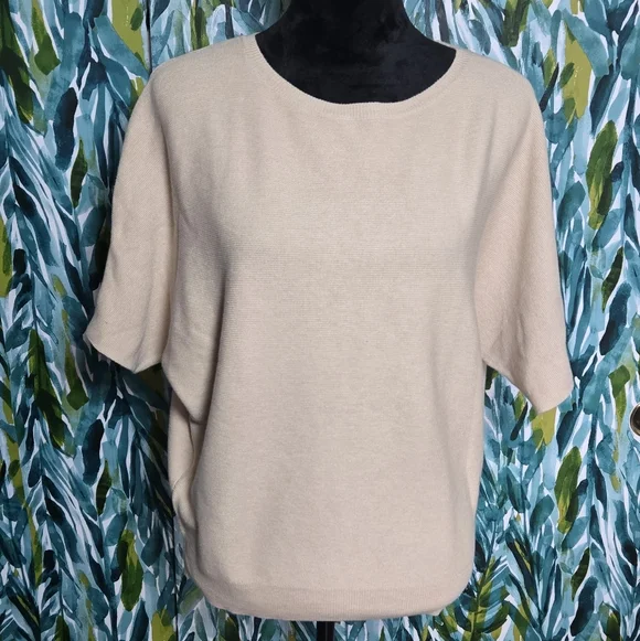 Quince Womens Scoop Neck Short Sleeve Sweater in Light Beige - Picture 5 of 10